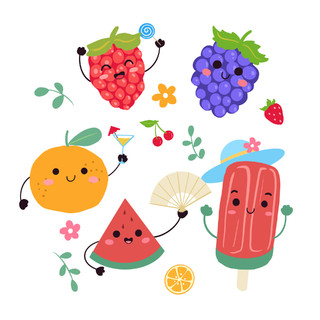 卡通西瓜葡萄水果夏天清凉元素GIF动态图夏天元素